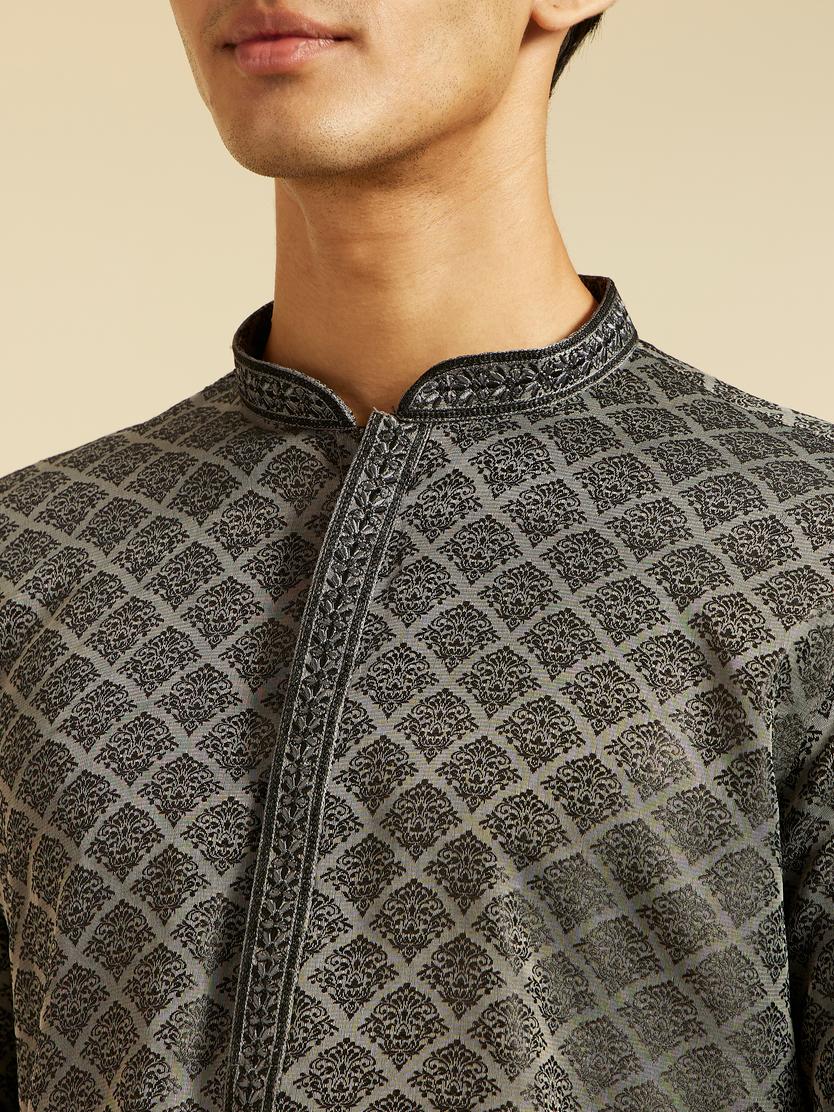 Diwas Men Davy Grey Jaal Patterned Kurta