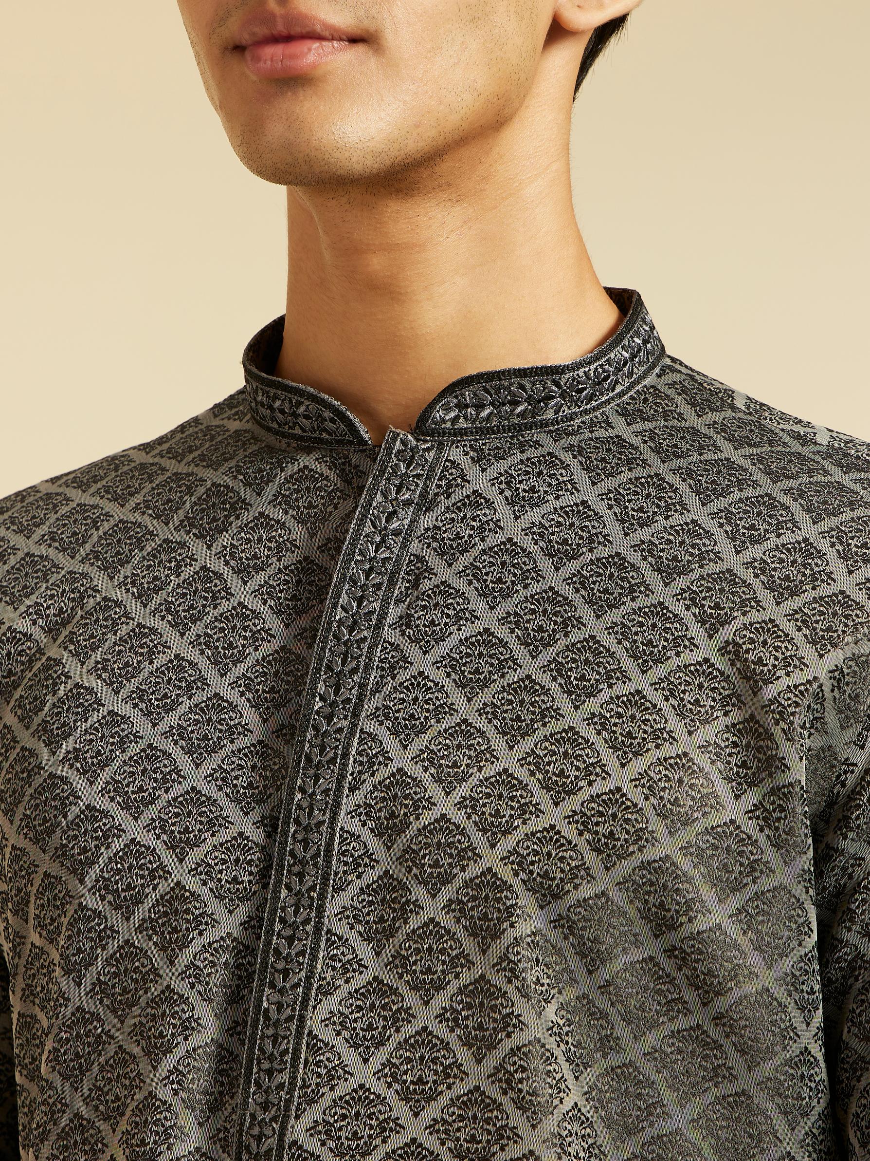 Diwas Men Davy Grey Jaal Patterned Kurta