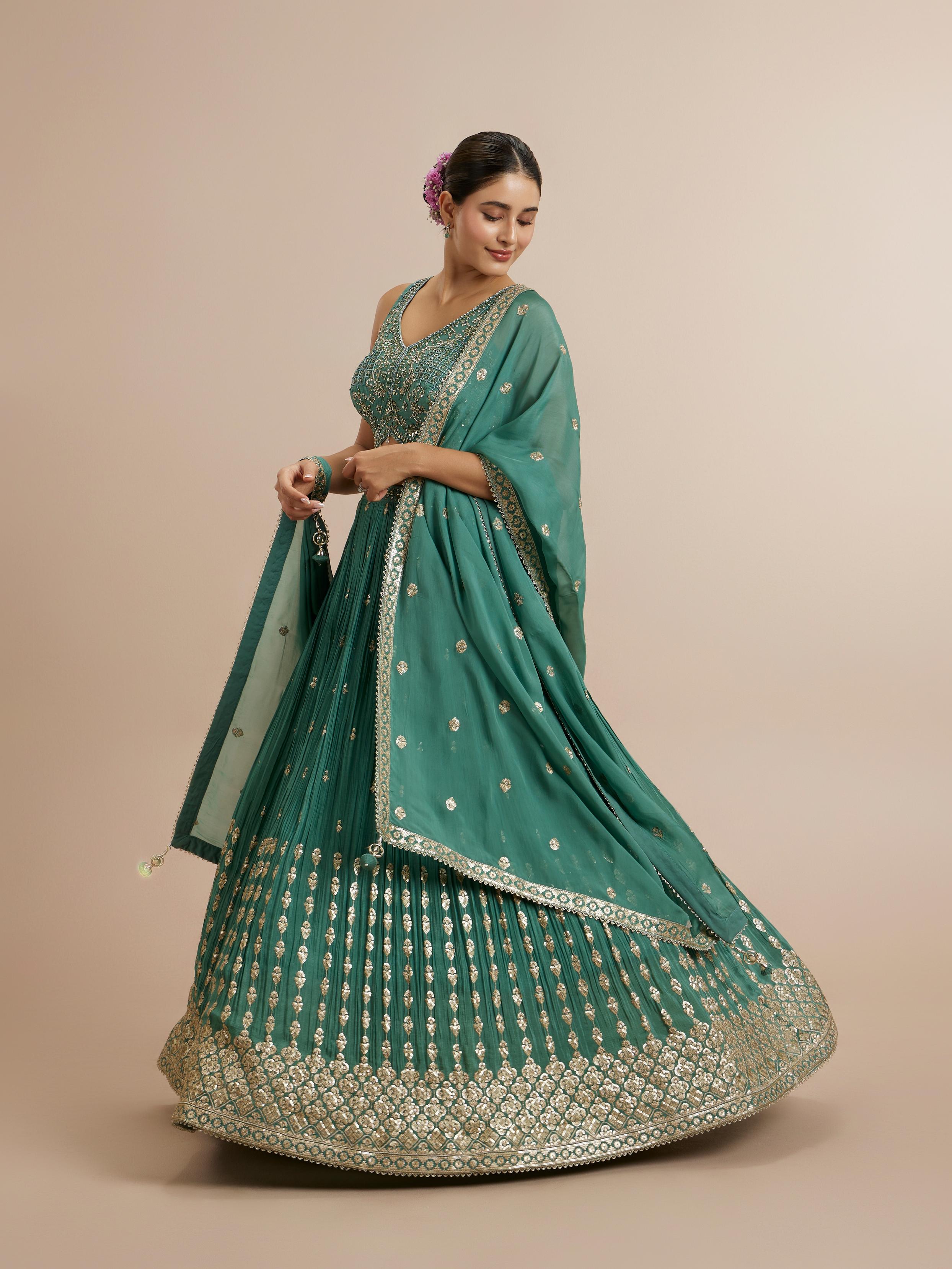 Twamev Women Sea Green Splendour Lehenga