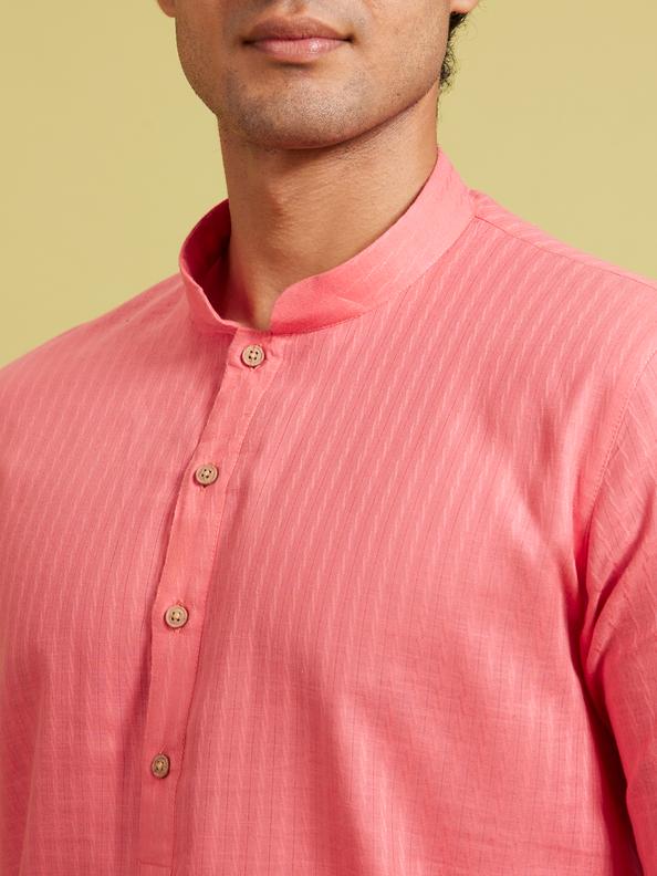 Diwas Men Rani Pink Self Striped Patterned Kurta