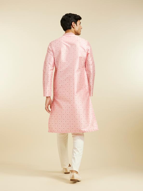 Diwas Men Bubblegum Pink Kurta with Shankh Motifs and Rhinestones