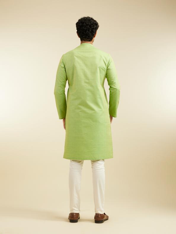 Diwas Men Soft Green Linear Self Striped Kurta