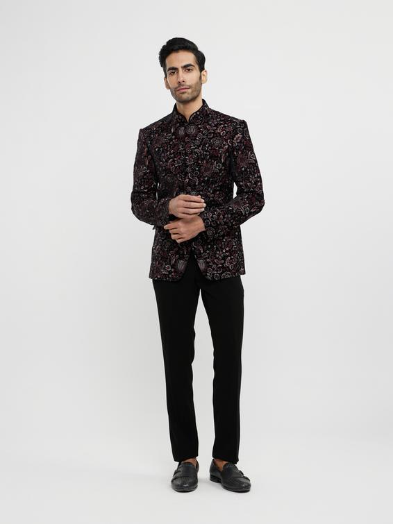 Twamev Men Black Velvet Suit Extravaganza