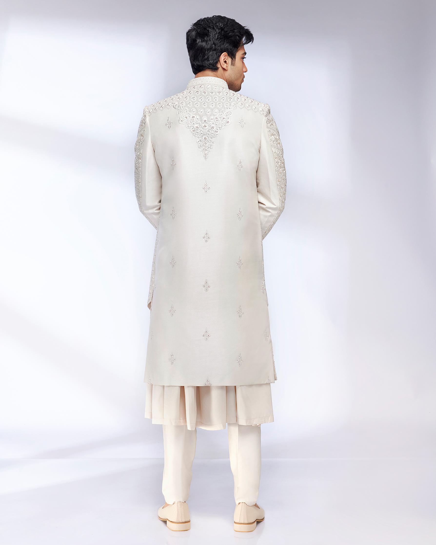 Twamev Men Elegant Cream Sherwani Ensemble