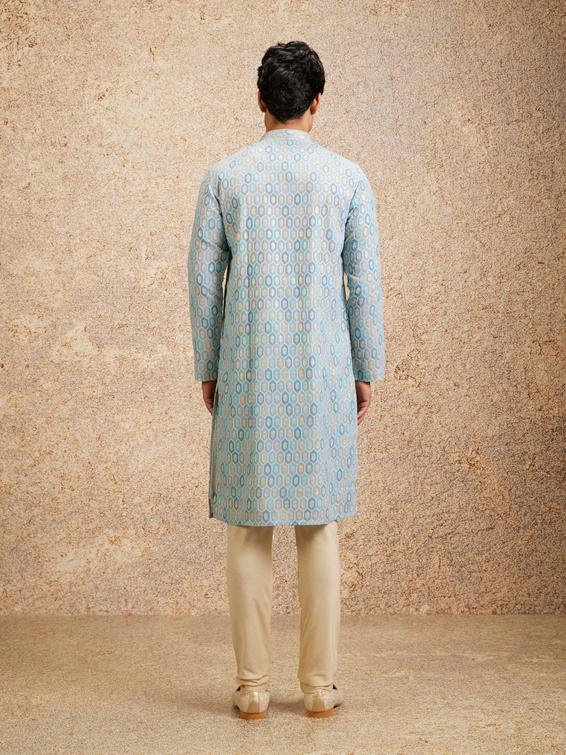 Twamev Men Tranquil Blue Self Patterned Kurta Set