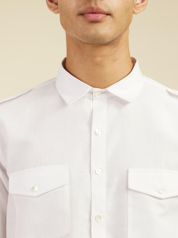Diwas Men Pearl White Paithani Style Kurta with Cuffed Sleeves