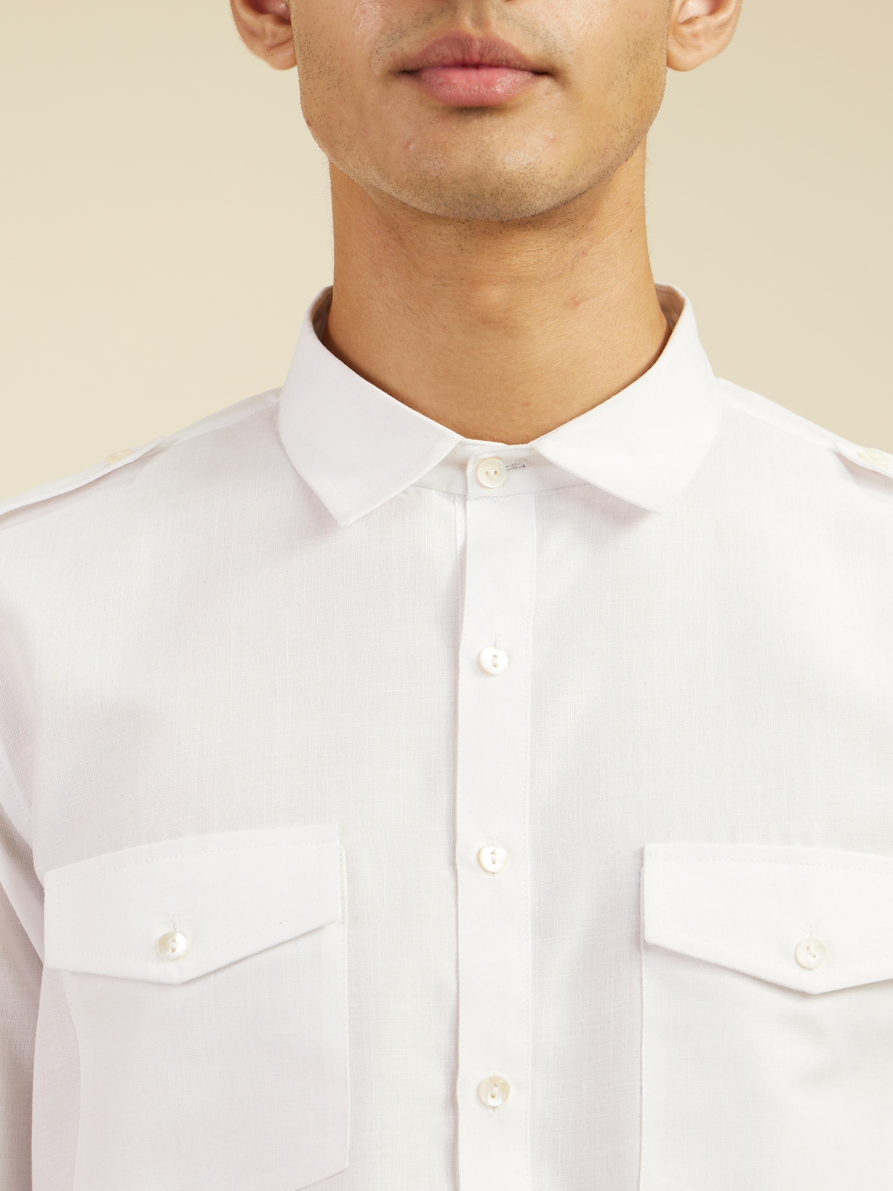 Diwas Men Pearl White Paithani Style Kurta with Cuffed Sleeves