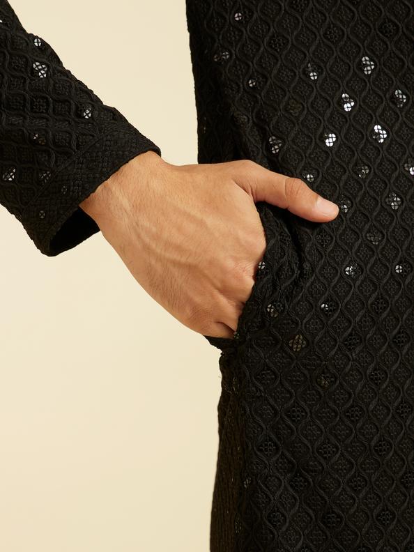 Diwas Men Midnight Black Chikankari Kurta With Sequins