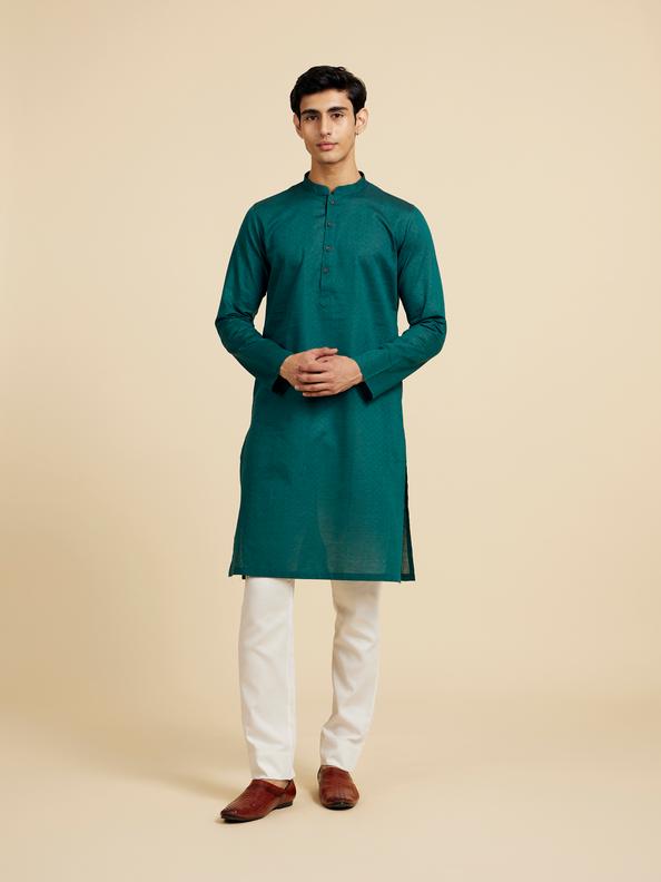 Diwas Men Teal Green Lattice Patterned Kurta