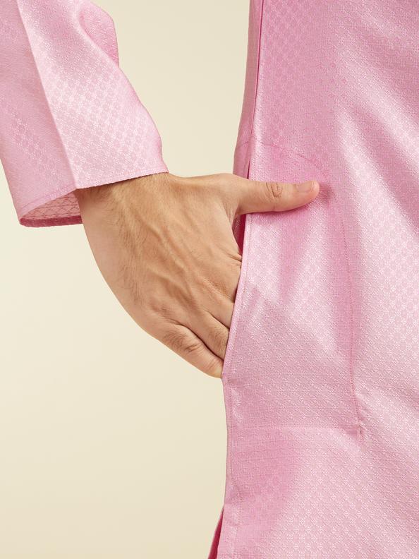 Diwas Men Bubblegum Pink Lattice Patterned Kurta with Sequin Work