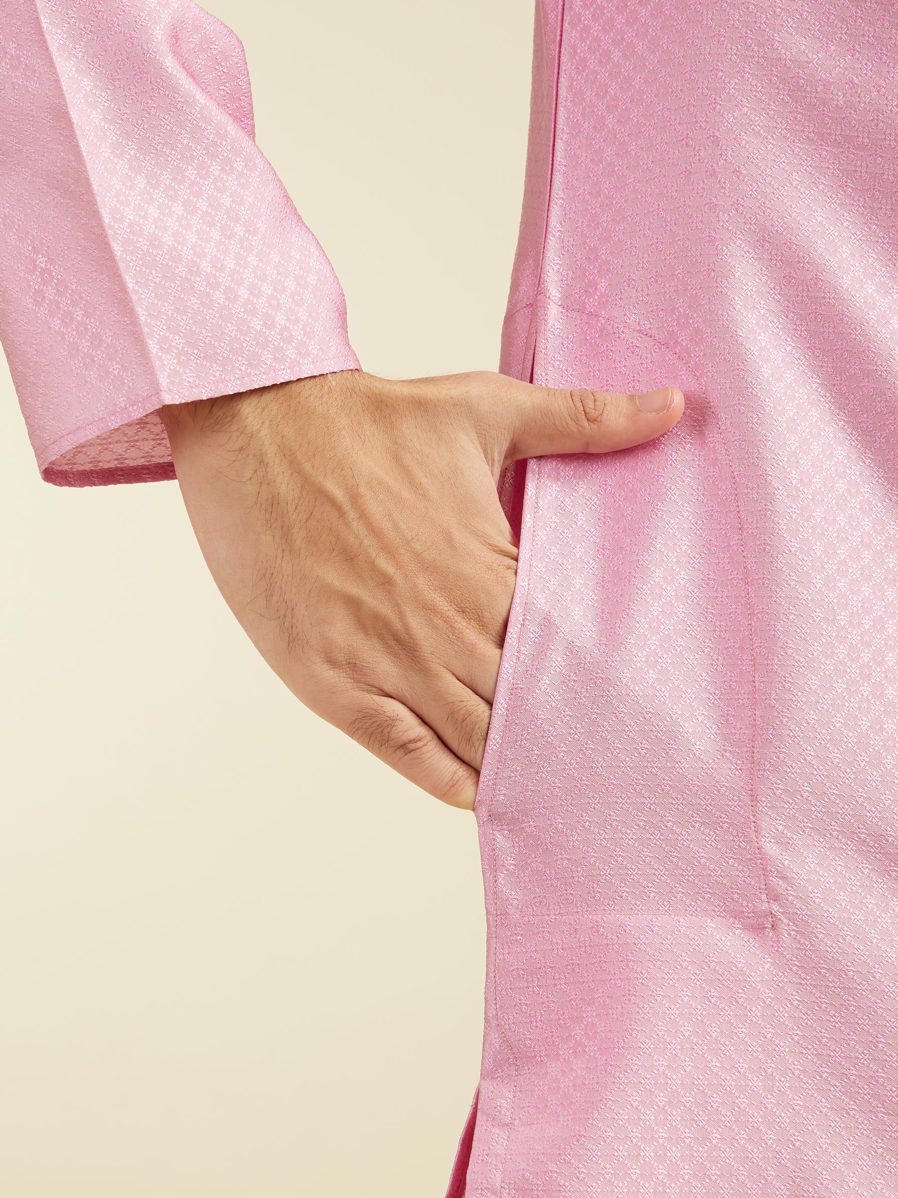 Diwas Men Bubblegum Pink Lattice Patterned Kurta with Sequin Work