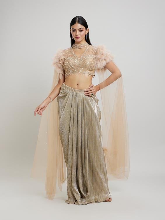 Twamev Women Beige Knit Indo Western Ensemble