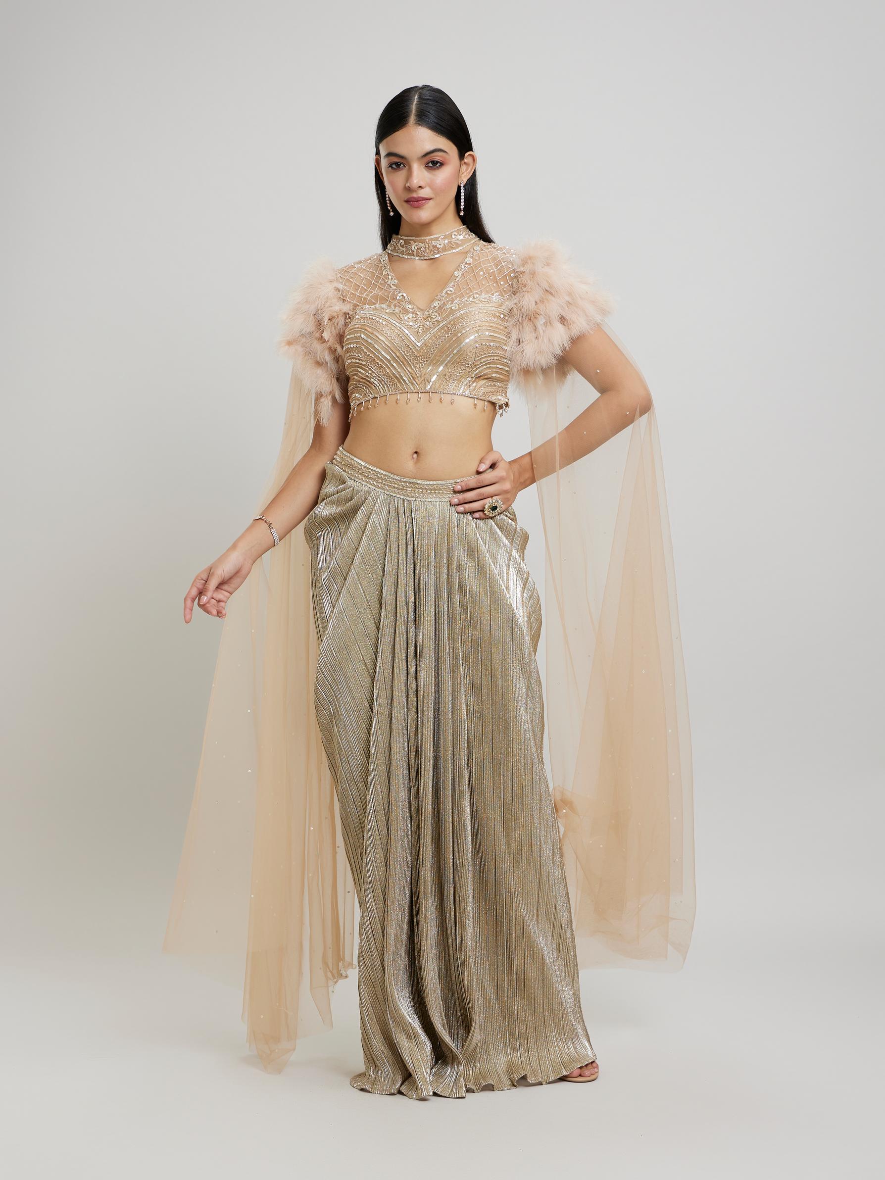 Twamev Women Beige Knit Indo Western Ensemble
