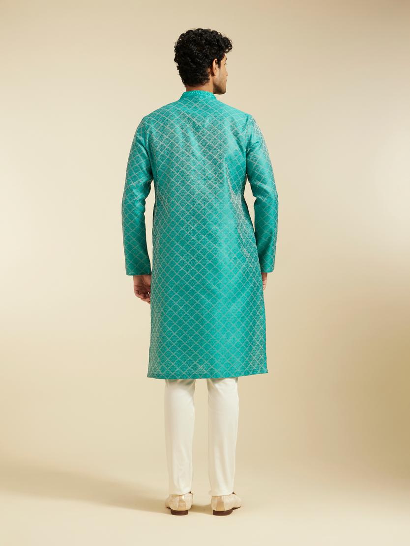 Diwas Men Turquoise Blue Jaal Patterned Kurta
