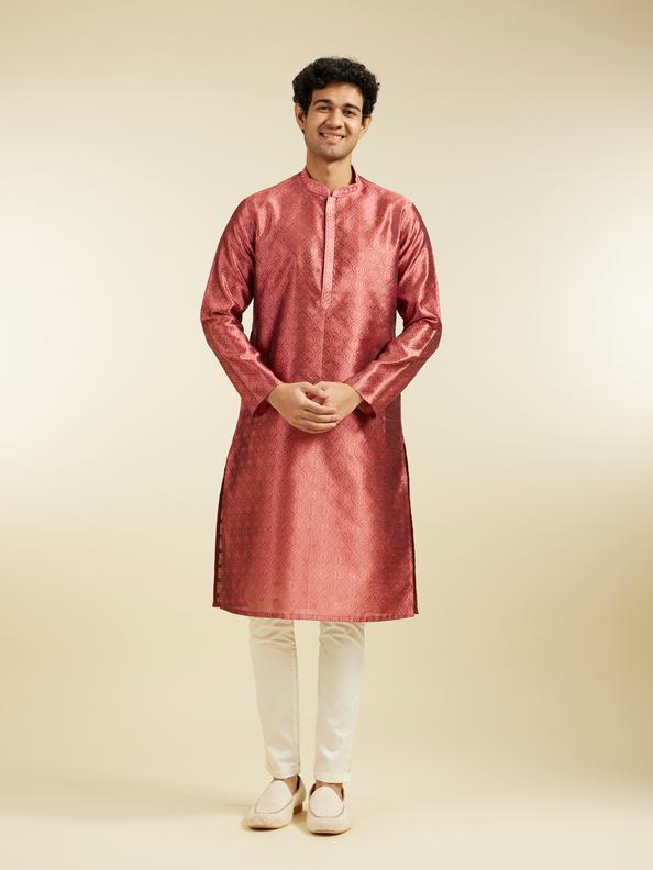 Diwas Men Rust Red Ogee Jaal Patterned Kurta