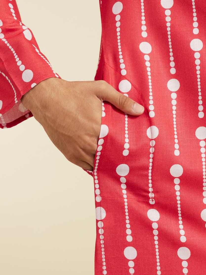 Diwas Men Poppy Red Modish Dotted Printed Kurta