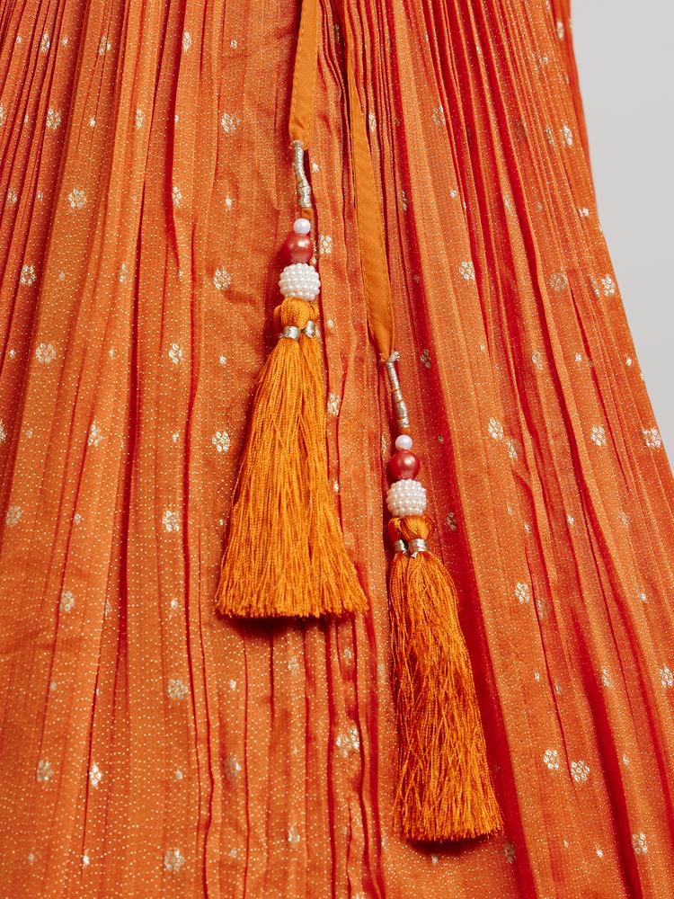 Twamev Women Orange Georgette Festive Lehenga