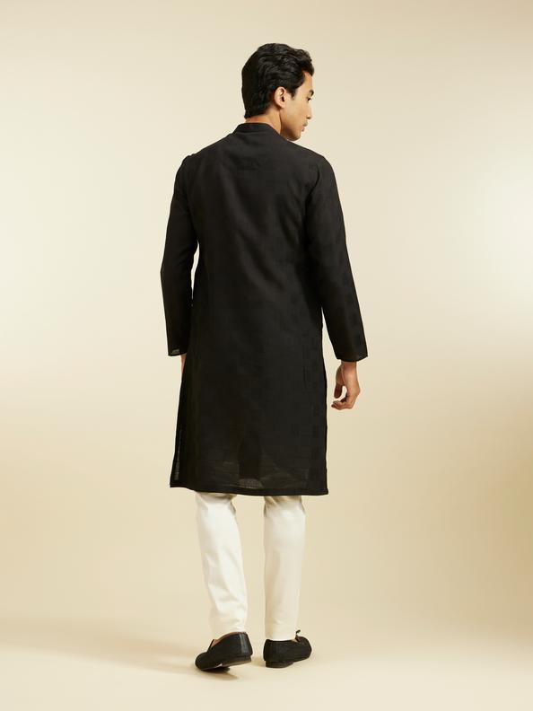 Diwas Men Ebony Black Self Textured Kurta