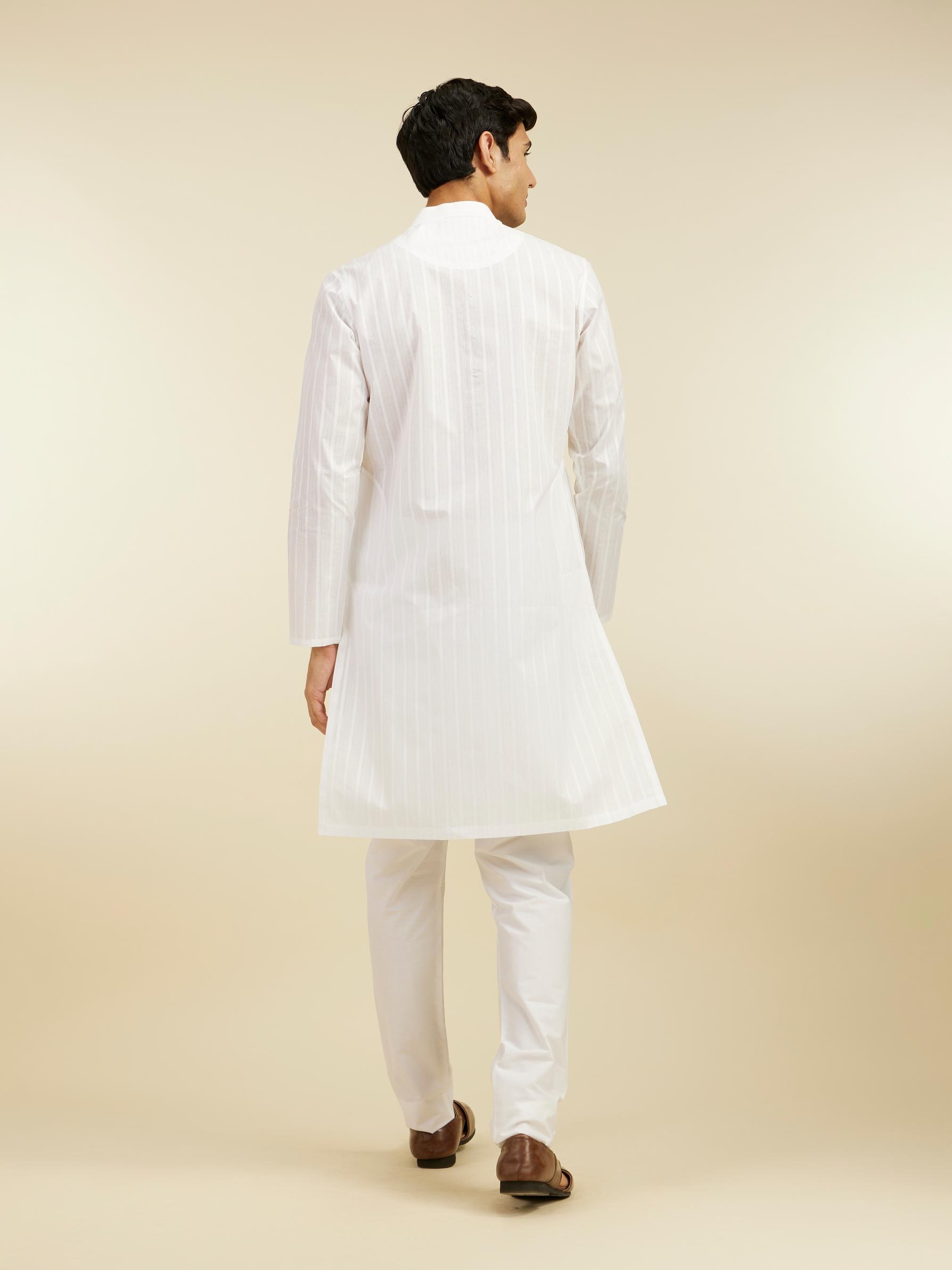 Diwas Men Snow White Self Striped Kurta