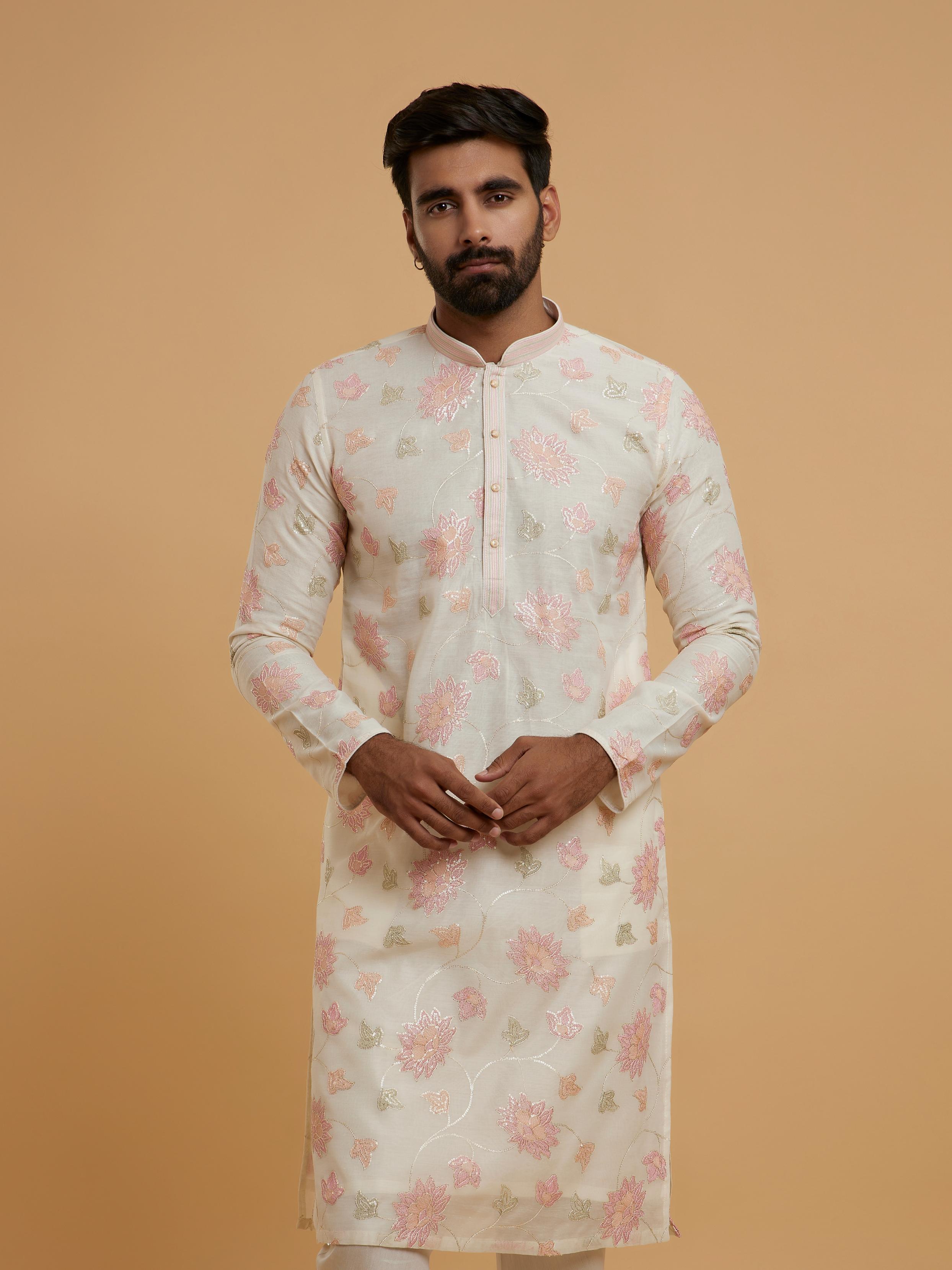 Twamev Men Elegant Cream Chanderi Kurta Pajama
