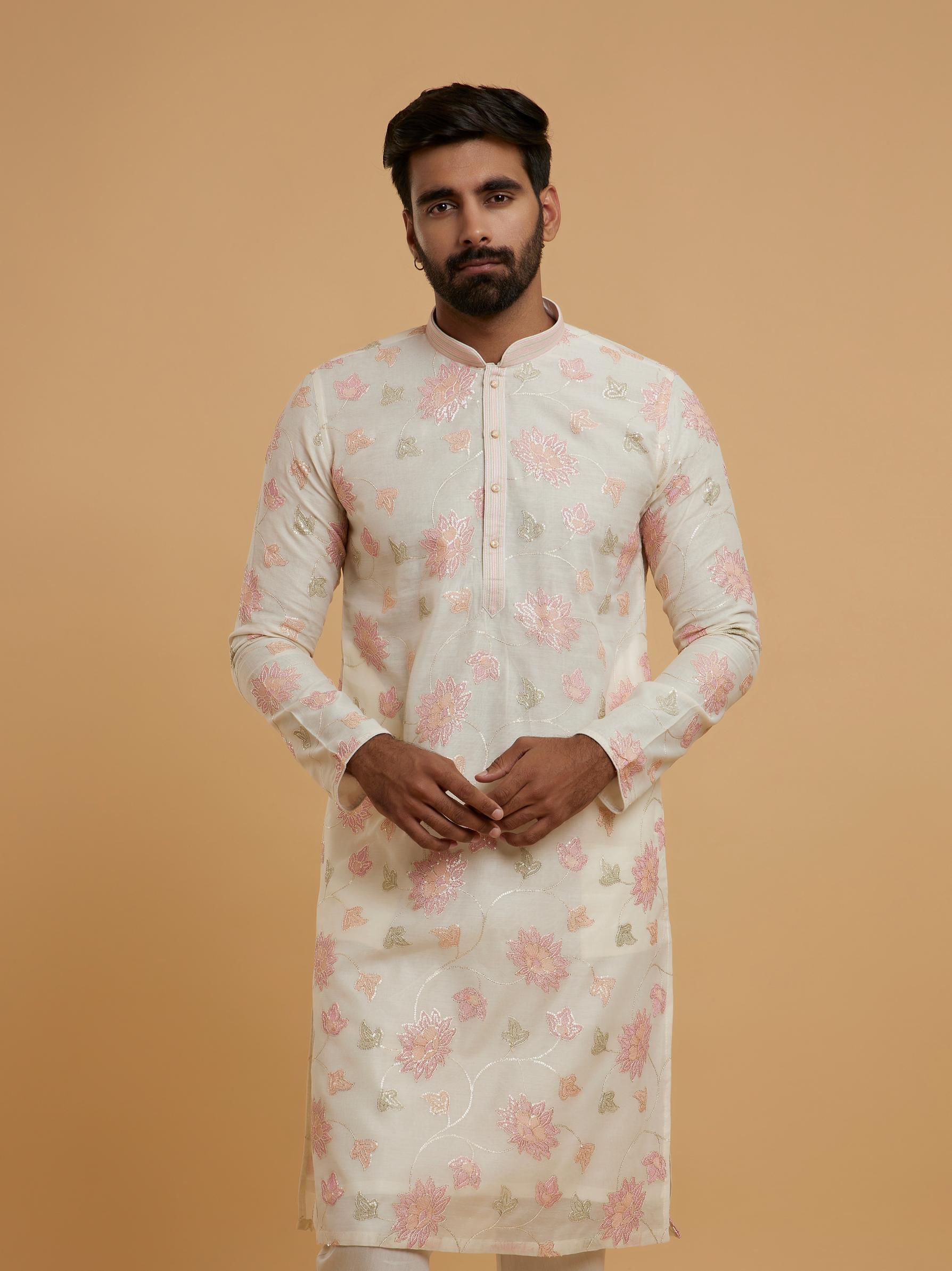Twamev Men Elegant Cream Chanderi Kurta Pajama