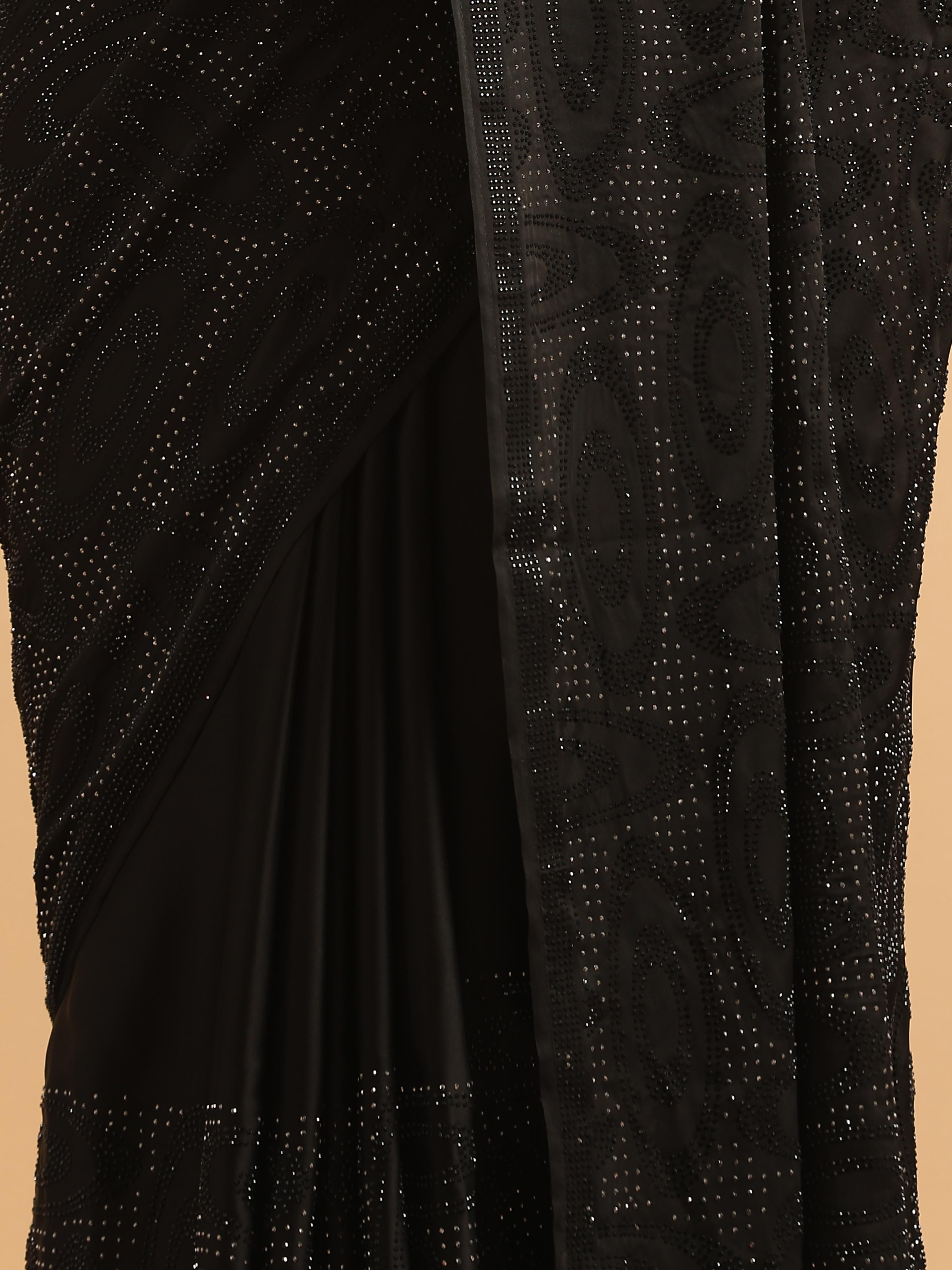 Twamev Women Midnight Glamour Black Satin Saree