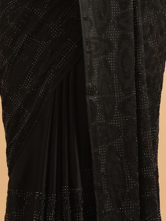 Twamev Women Midnight Glamour Black Satin Saree