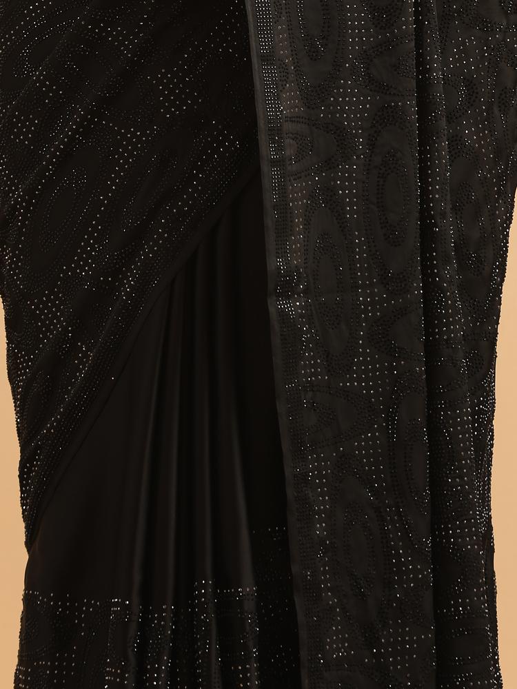 Twamev Women Midnight Glamour Black Satin Saree