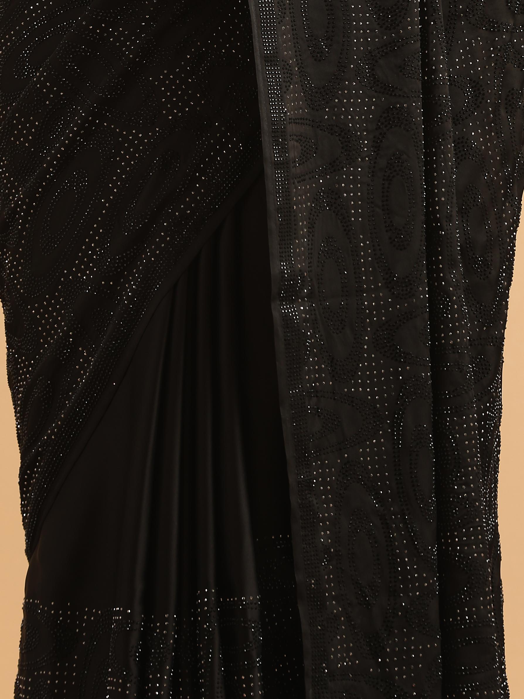 Twamev Women Midnight Glamour Black Satin Saree