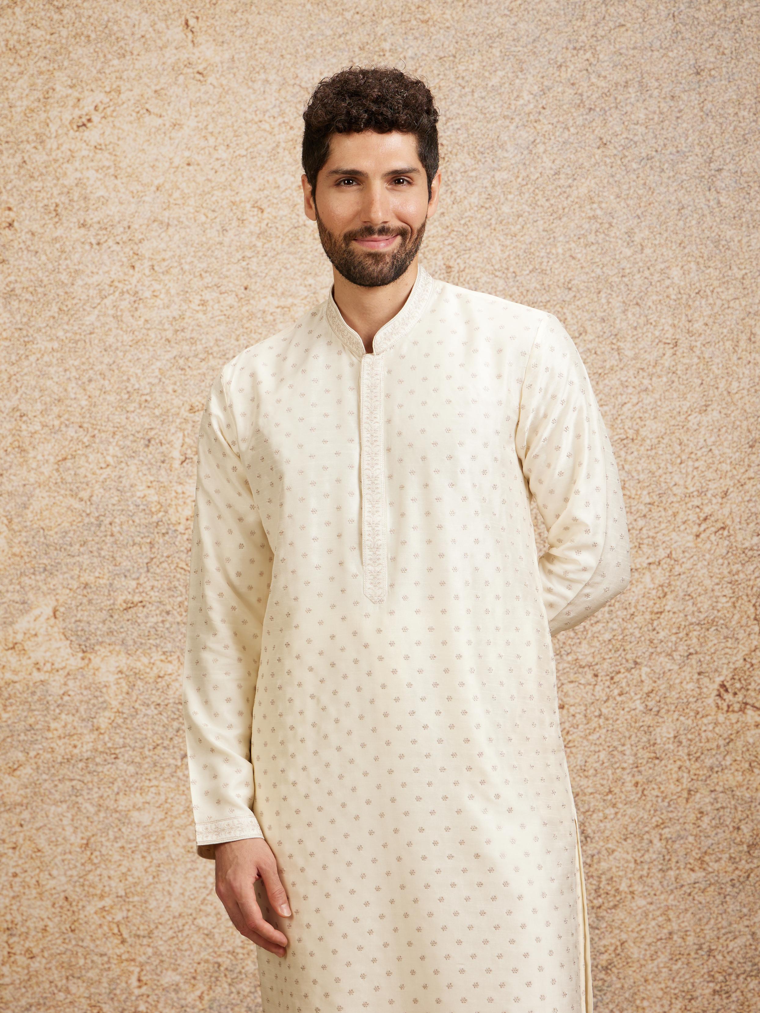 Twamev Men Gleaming Warm White Kurta Pajama