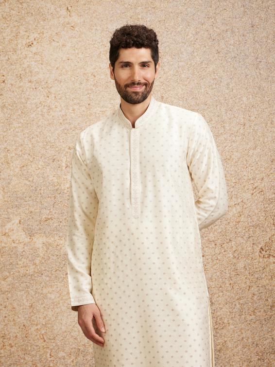 Twamev Men Gleaming Warm White Kurta Pajama