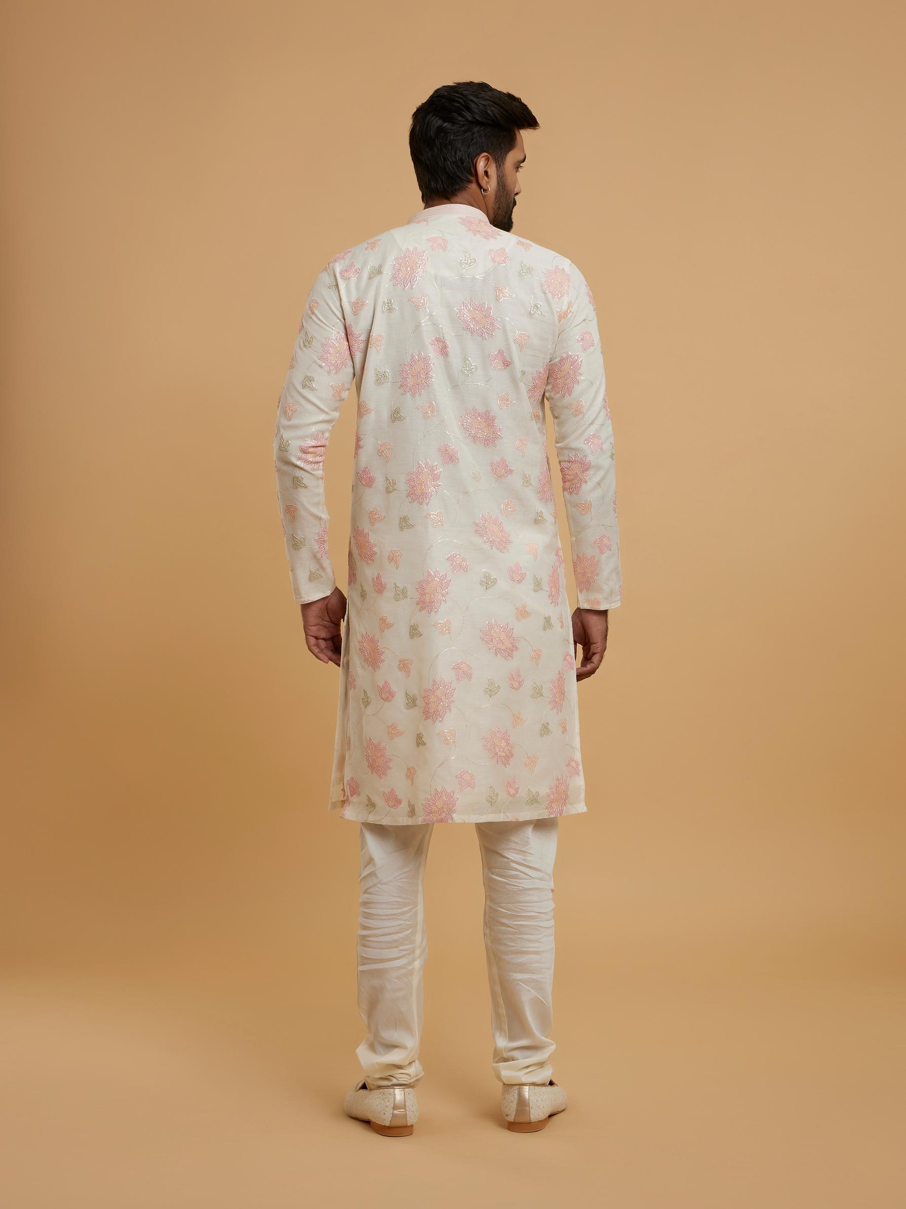 Twamev Men Elegant Cream Chanderi Kurta Pajama