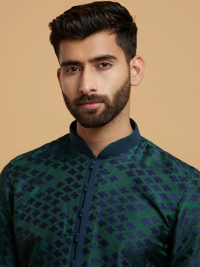 Twamev Men Dreamy Teal Green Kurta Pajama Set