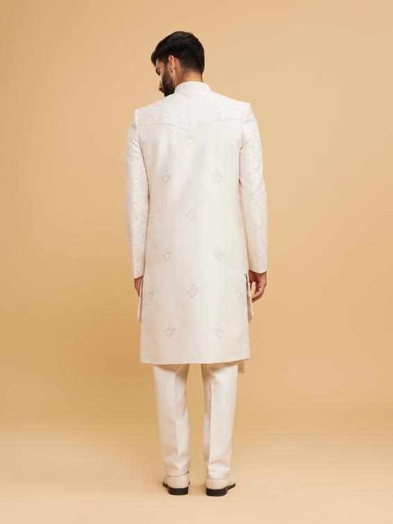 Twamev Men Elegant Cream Art Silk Sherwani Set