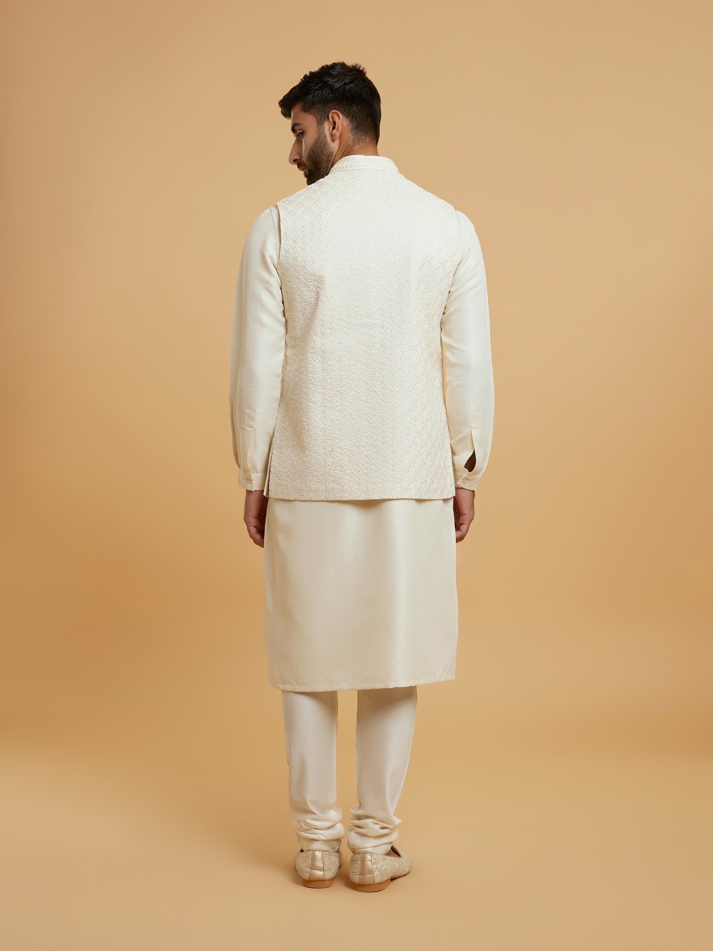 Twamev Men Cream Elegant Kurta Jacket Set