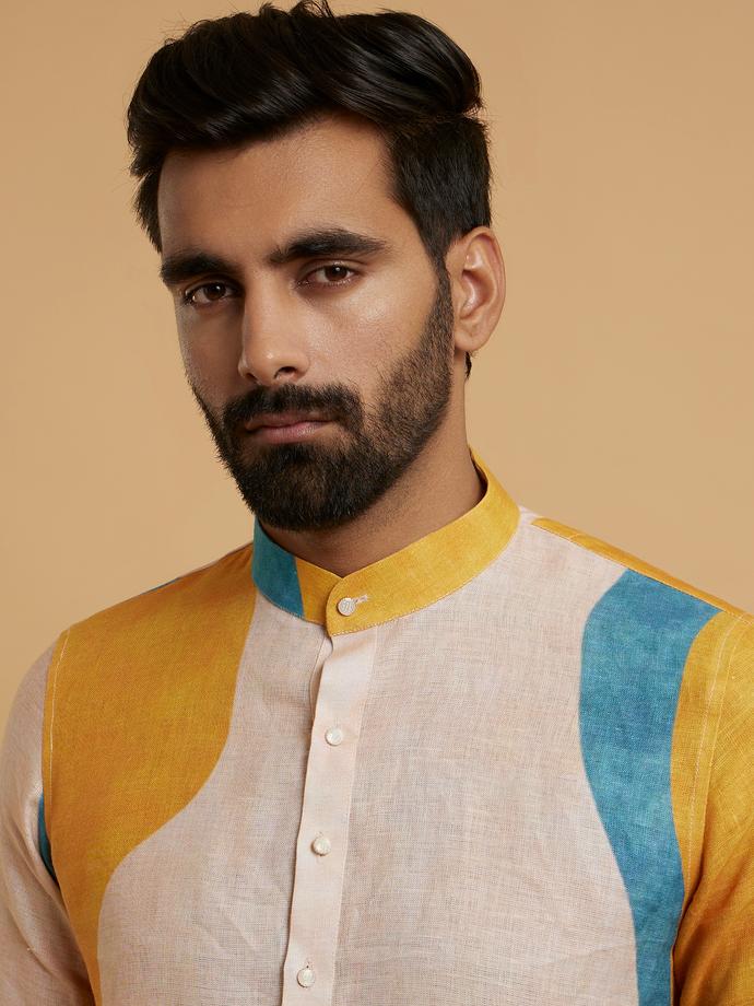 Twamev Men Gleaming Mustard Yellow Kurta Pajama