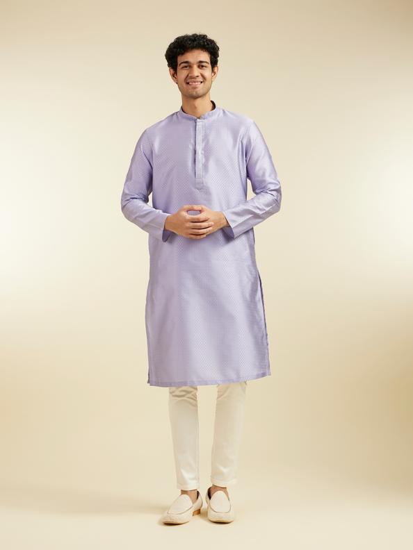 Diwas Men Soft Lilac Lattice Patterned Kurta with Sequin Work
