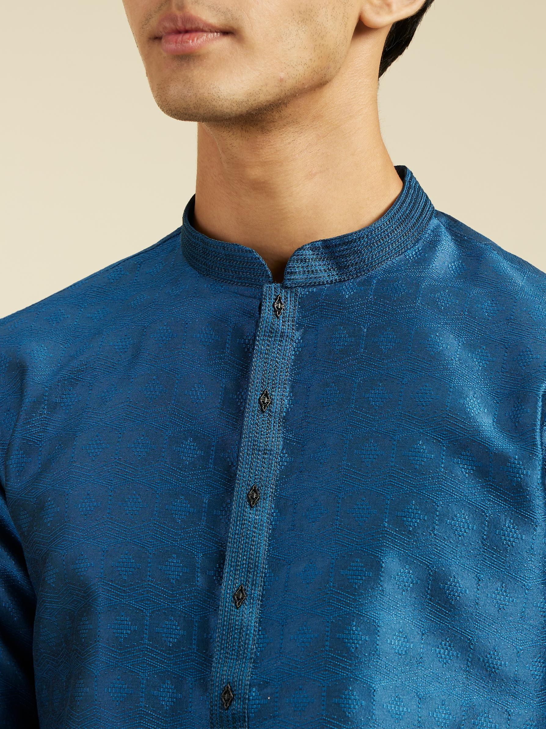 Diwas Men Teal Blue Star Self Patterned Kurta