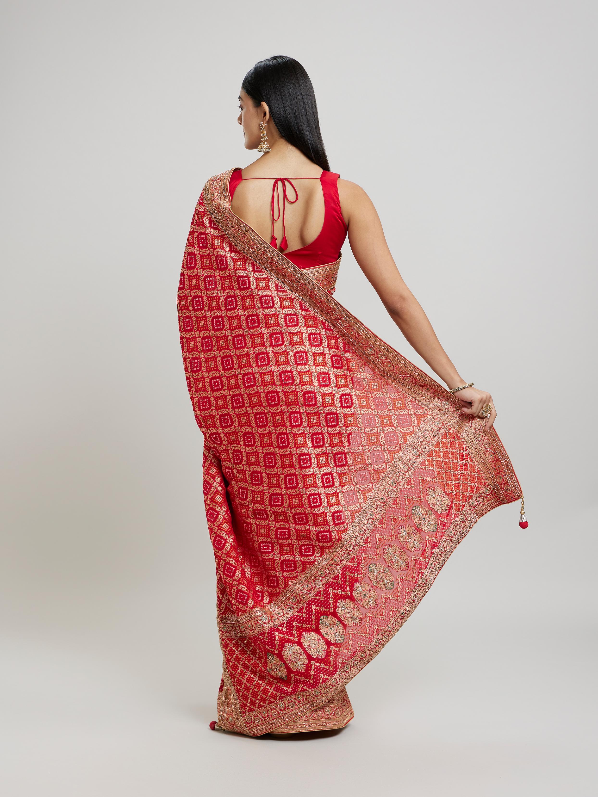 Twamev Women Lustrous Georgette Red Saree