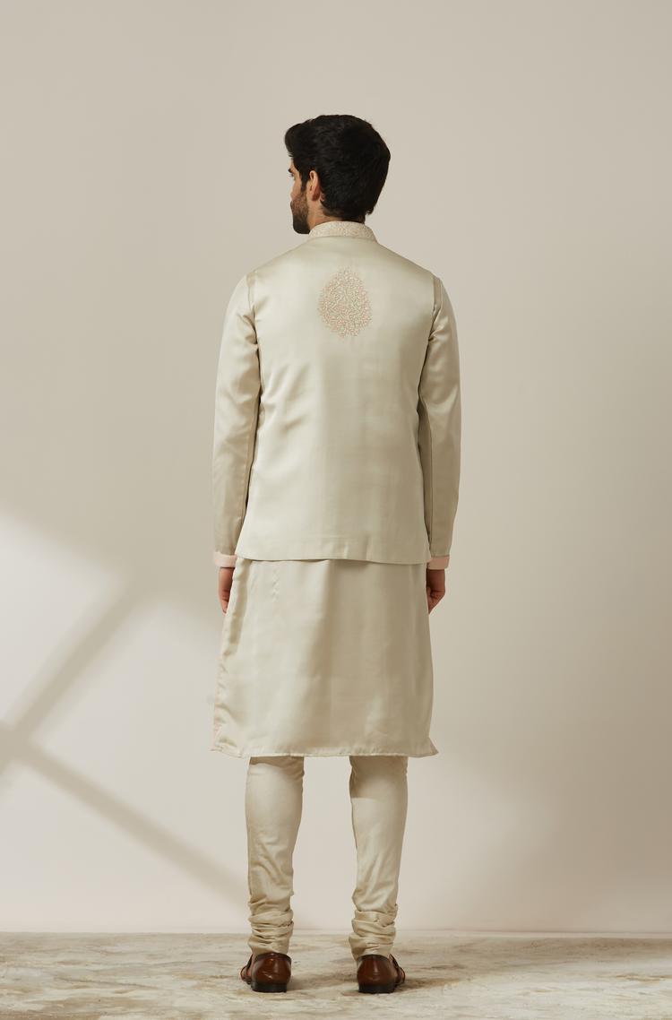 Twamev Men Pista Patterned Kurta Jacket Set