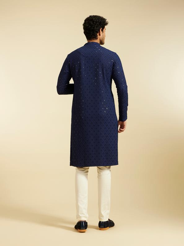 Diwas Men Navy Blue Chikankari Kurta With Sequins