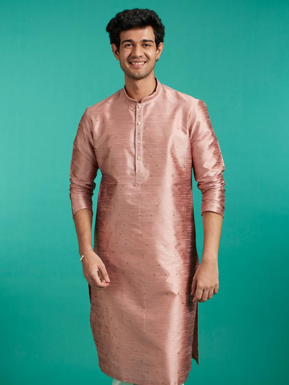 Diwas Men Peach Blossom Kurta with Dotted Boond Pattern