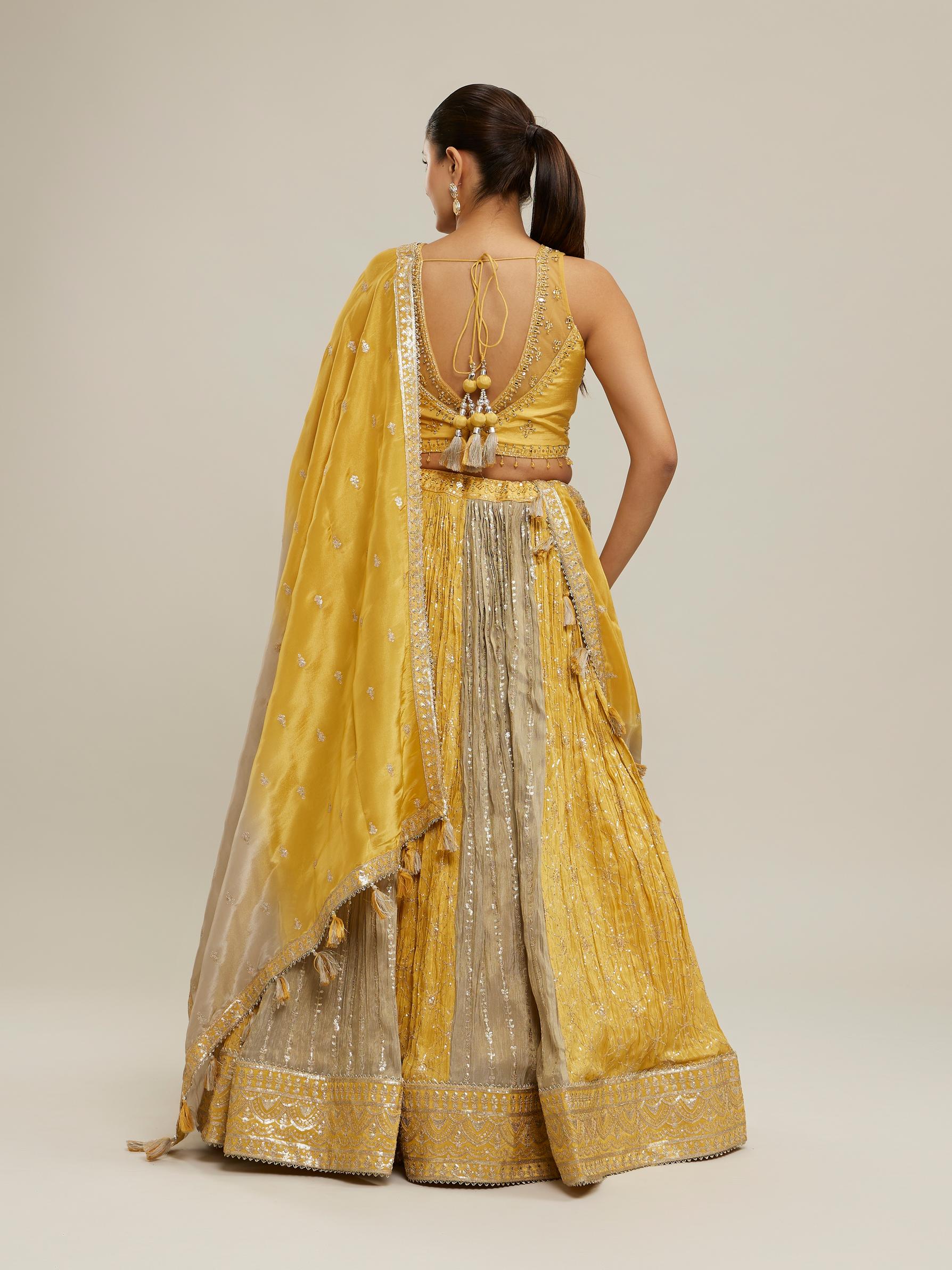 Twamev Women Elegant Cream Yellow Lehenga