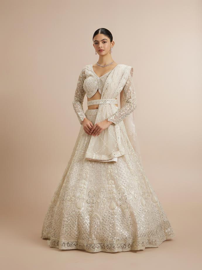Twamev Women Ravishing Cream Lehenga Ensemble