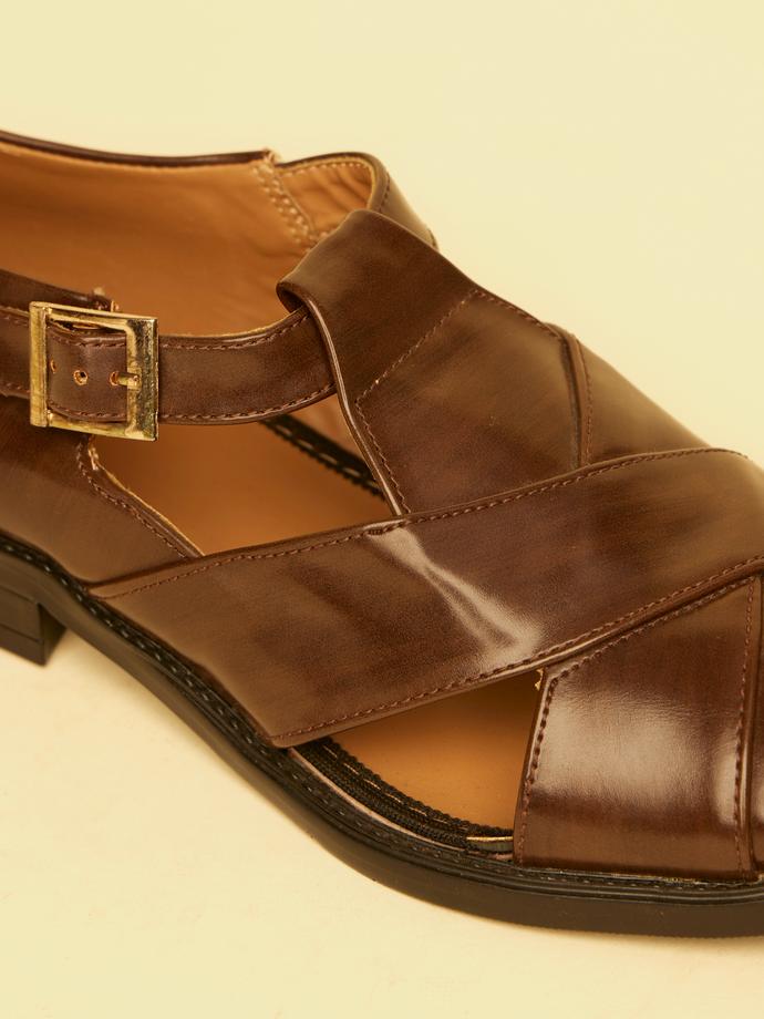 Twamev Men Dark Brown Faux Leather Jooti