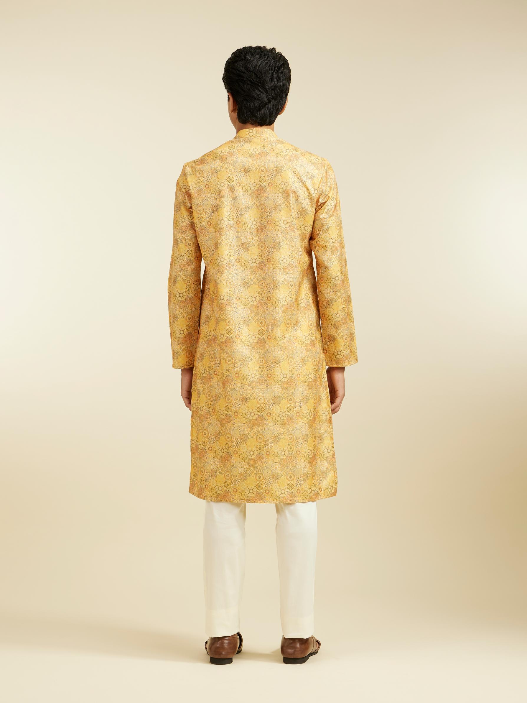 Diwas Men Mustard Yellow Abstract Floral Printed Kurta