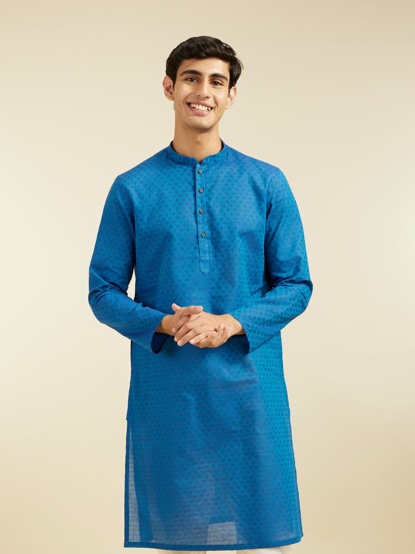 Diwas Men Mid Blue Cotton Kurta