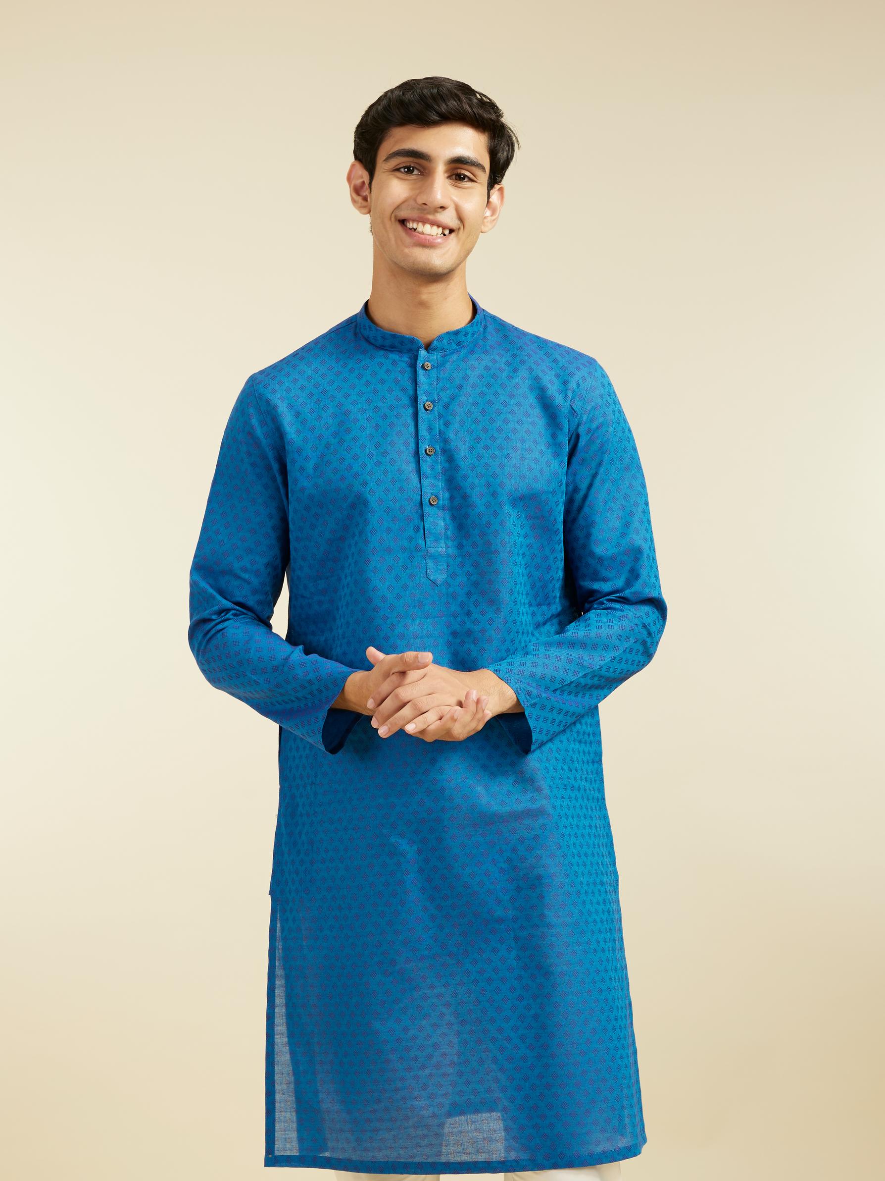 Diwas Men Mid Blue Cotton Kurta