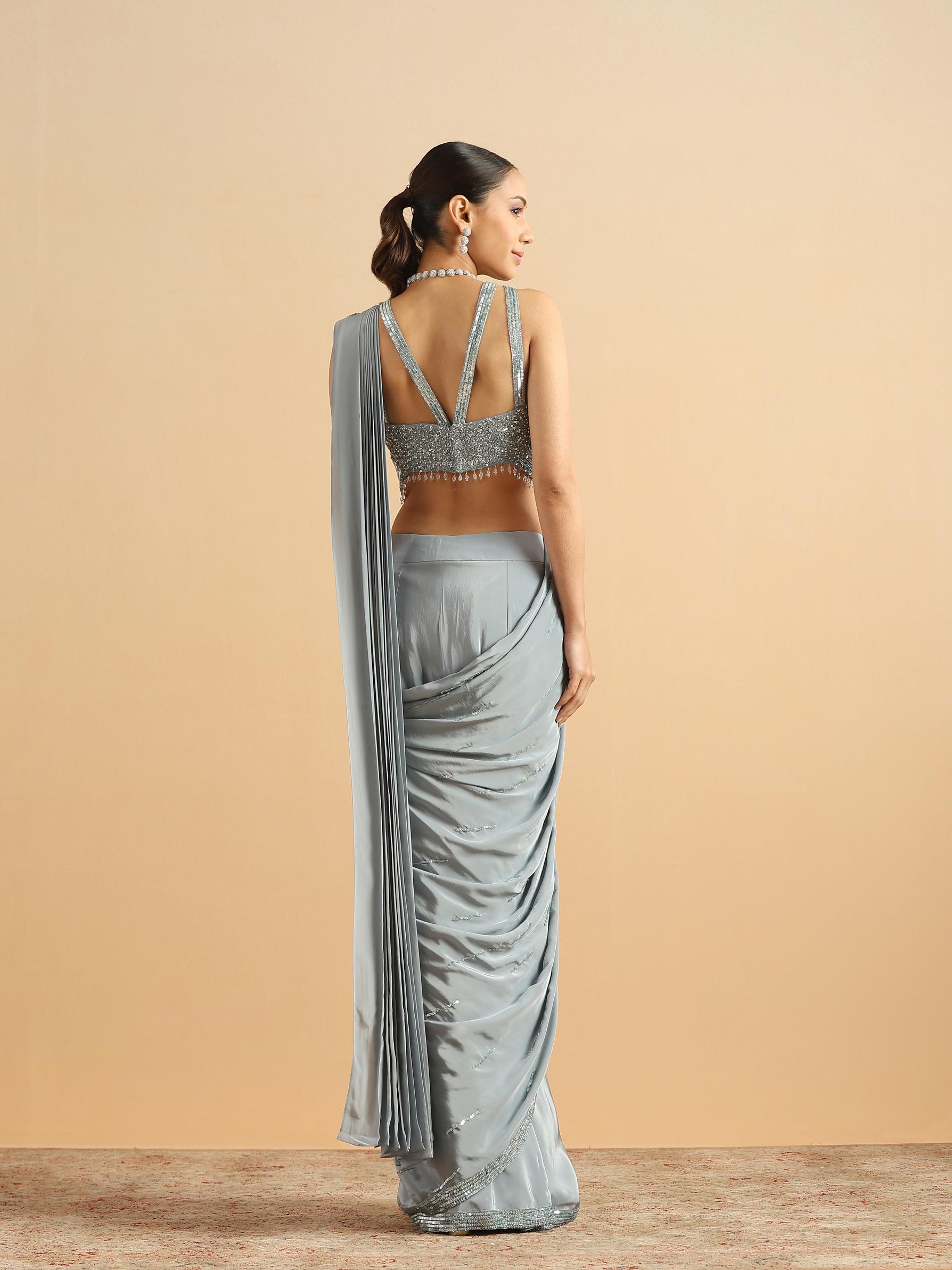 Twamev Women Serene Sky Blue Satin Party Saree