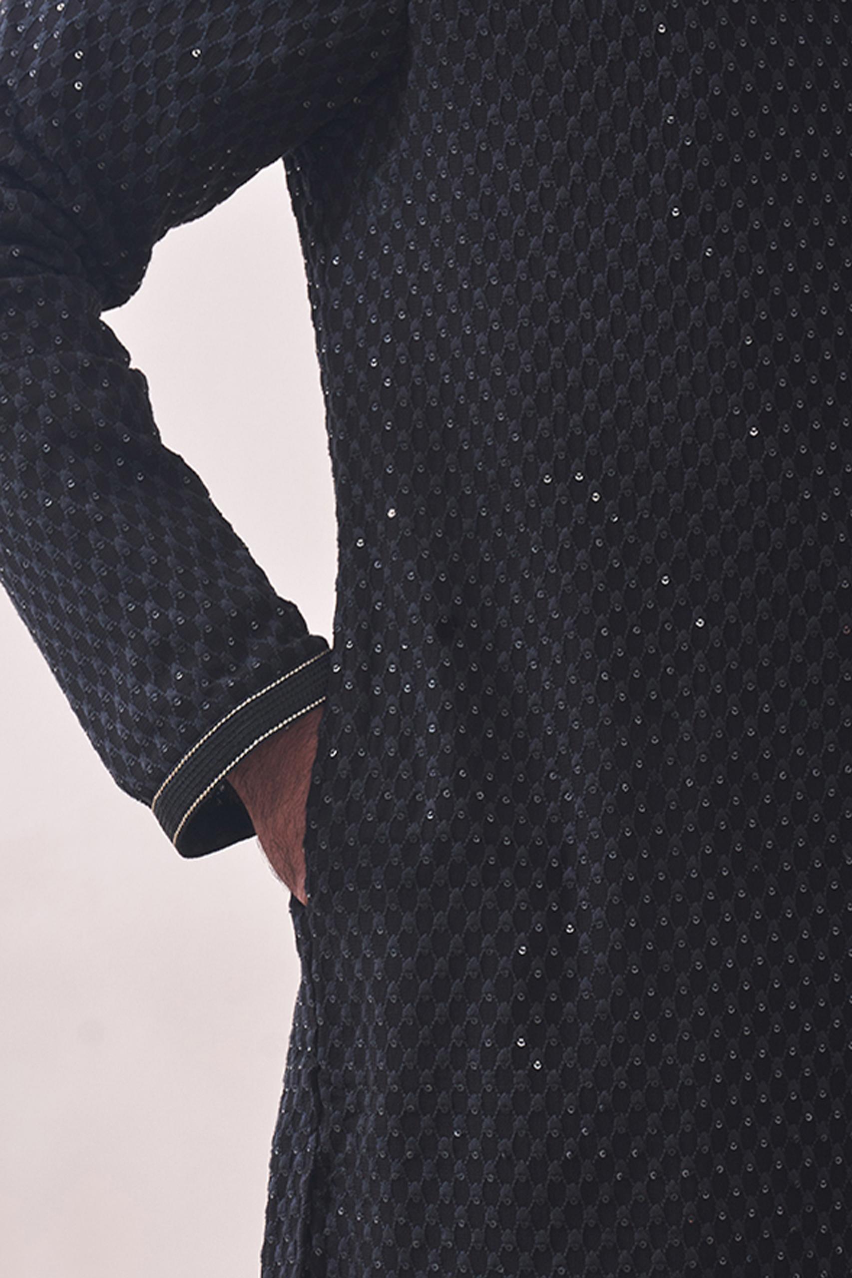 Twamev Men Midnight Black Chikanakri Kurta Set